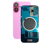 SVV Coque arrière, cache batterie compatible avec iPhone 16. Pré-assemblé : avec aimant, support métallique, bagues pour appareil photo, etc. Verre arrière de remplacement. OEM (Rose)