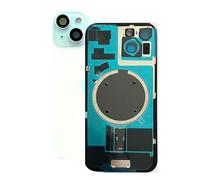 SVV Coque arrière, couvercle de batterie adapté pour iPhone 15 Plus. Prémonté : avec aimant, support en métal, anneaux de caméra, etc. Verre arrière de remplacement. OEM (bleu)