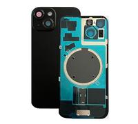 SVV Coque arrière, couvercle de batterie compatible avec iPhone 15 Plus. Pré-assemblé : avec aimant, support métallique, anneaux de caméra, etc. Verre arrière de remplacement. OEM (Noir)