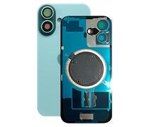 SVV Coque arrière, couvercle de batterie compatible avec iPhone 16. Prémonté : avec aimant, support métallique, anneaux de caméra, etc. Verre arrière de remplacement. OEM (Bleu-vert)
