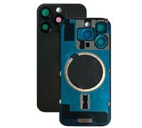 SVV Coque arrière, couvercle de batterie compatible avec iPhone 16 Pro. Pré-assemblé : avec aimant, support métallique, anneaux de caméra, etc. Verre arrière de remplacement. OEM (Noir)