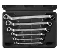 SW-Stahl 01580L Jeu de 6 Clés Mixtes Profil E, E6-E24, Acier | Outils contrecoudés à double déport, tailles E6 x E8 à E20 x E24, finition chromée mate, rangés dans un coffret pratique.