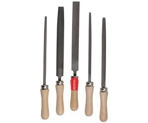 SW-Stahl Jeu de Limes d'Atelier, 200 mm, 5 Pièces avec Manche en Bois | Set professionnel de limes plates, rondes, demi-rondes, carrées et triangulaires pour le travail du métal et l'industrie.