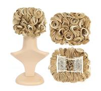 SWACC Extension de cheveux courts et bouclés, faciles à étirer avec peignes pour queue de cheval, chouchou pour queue de cheval (blond mélangé-27T613#)