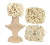 SWACC Extension de cheveux courts et bouclés, faciles à étirer, avec peignes pour queue de cheval, chouchou pour queue de cheval, blond décoloré, 613#