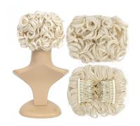 SWACC Extension de cheveux courts et bouclés, faciles à étirer avec peignes pour queue de cheval, chouchou pour queue de cheval (blond platine/60#)