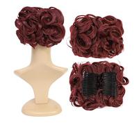 SWACC Extension de cheveux courts et bouclés, faciles à étirer et à clipser pour queue de cheval, chouchou pour queue de cheval, rouge vin foncé, 99J#
