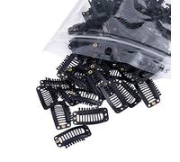 SWACC Lot de 100 clips métalliques en forme de U pour extensions de cheveux avec caoutchouc Noir 9 dents 6 trous.