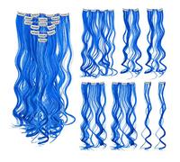 SWACC Lot de 7 extensions de cheveux synthétiques à clipser pour tête entière (50,8 cm, bouclés, bleu)