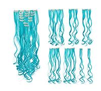 SWACC Lot de 7 extensions de cheveux synthétiques à clipser pour tête entière (50,8 cm, bouclés, bleu sarcelle)