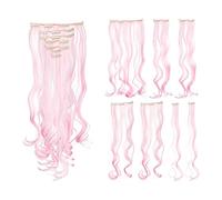 SWACC Lot de 7 extensions de cheveux synthétiques à clipser pour tête entière (50,8 cm, bouclés, rose)