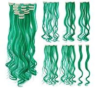 SWACC Lot de 7 extensions de cheveux synthétiques à clipser pour tête entière (50,8 cm, bouclés, vert)