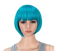 SWACC Perruque courte et raide avec frange de 25,4 cm - Perruque synthétique colorée pour cosplay, fête quotidienne - Pour femmes et enfants - Avec bonnet de perruque (bleu sarcelle)