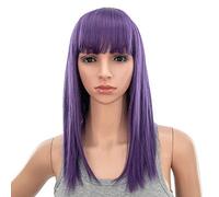 SWACC Perruque courte et raide de 35,6 cm de longueur moyenne avec frange émoussée et extrémité inférieure synthétique résistante à la chaleur pour femme avec bonnet de perruque (violet lavande foncé)