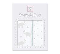 SwaddleDesigns Emmailotage, SwaddleDuo Set de 2 Mousseline de Coton + Flanelle de Coton de première qualité, Éléphant & Poussins, SeaCrystal