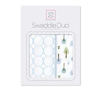 SwaddleDesigns Emmailotage, SwaddleDuo Set de 2 Mousseline de Coton + Flanelle de Coton de première qualité, Cute & Calme, Bleu Pastel