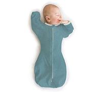 SwaddleDesigns Sac à langer mi-saison avec manches, manches mi-longues et poignets moufles Bleu sarcelle chiné avec bord à pois Taille S 0-3 mois 2,7 à 6,4 kg (meilleur sommeil, plus facile