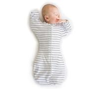 SwaddleDesigns Transitional Swaddle Sack with Arms Up Half-Length Sleeves and Mitten Cuffs, Medium, 3-6 Months, 14-21 LB, Heathered Gray Stripes (Arms Up Swaddle, Transition Swaddle Sleep Sack)