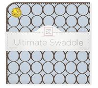SwaddleDesigns Ultimate Couverture Emmailotage, Flanelle de Coton de première qualité, Mod Circles Marrons sur Bleu Pastel