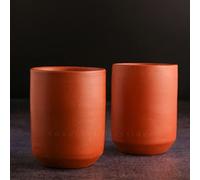 SWADESHI BLESSINGS Lot de 2 verres en argile non émaillés faits à la main - Verre de terre pour lait, thé, café, boue, verre Mitti Ke, article ayurvédique + cendres pour le nettoyage (250 ml)