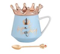 Swadeshi Desire Golden Crown & Spoon Tasse à café, articles cadeaux pour femme, cadeau d'anniversaire pour petite amie, cadeau Rakshabandhan pour sœur (350 ml, bleu)