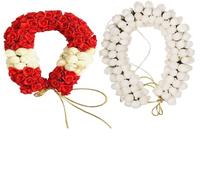 Swadeshi Desire Lot de 02 fleurs artificielles Juda/Gajra pour femme/fille, couleur rouge et blanc