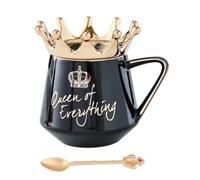 Swadeshi Desire Tasse à café Golden Crown & SpoonCoffee, articles cadeaux pour femme, cadeau d'anniversaire pour petite amie, cadeau Rakshabandhan pour sœur (350 ml, noir)