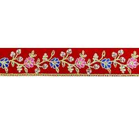 Swadeshi Desire Tissu en velours Pooja Chowki Aasan pour Puja Asan/Sparkle Creeper brodé Tissu d'autel Dieu Idols (couleur : rouge) une pièce. (25,4 x 48,3 cm)