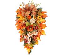 Swag d'automne pour la porte d'entrée, fleurs artificielles faites à la main Mapel d'érable 50 cm | Couronne de porche avec motif décoratif réaliste, nappe de fenêtre murale, entrance de vacances |