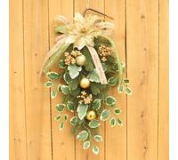 Swag de Noël 16x20in Swag en Larme Artificielle en Or avec Fleur, Baie, Balle de Noël et Feuilles suspendues swags décoratifs pour Porte d'entrée, escaliers, fenêtre, décoration