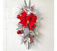 Swag de Noël avec des lumières, 60x30 cm Artificiel enneigé de Noël givré Swag la Larme avec des Pommes pin, balles et l'arc, eaux éclair