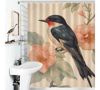 Swallow Bird And Flowers - Art Nouveau Rideau De Douche Pour Salle De Bain, Usage Quotidien, Élégant Et Lavable, Anti-moisissure, Pour Baignoire, Décoration D'appartement 56.30x70.87Inch（143x180cm）