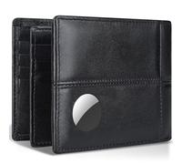 Swallowmall Portefeuille AirTag pour homme, portefeuille à deux volets en cuir véritable RFID pour homme avec fenêtre d'identité, 16 emplacements pour cartes, boîte cadeau, Noir - 172, Classique