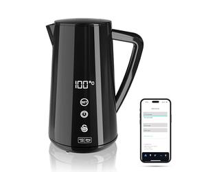 Swan Alexa Bouilloire Électrique Intelligente WIFI Smart Kettle 1,5 L, Sans fil, Affichage LED Tactile, Fonction Garder au Chaud, Mur Isolé Acier Inoxydable, 1800 W, Noir, SK14650BLKN