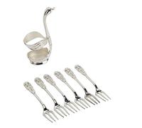 Swan Base Holder Forks Set, Dessert Fork Set with Elegant Swan Design, Rustproof Silver Aluminum Tableware Including 6 Forks for Fruit Cake Stirring, Decorative Serving Kit for Hom