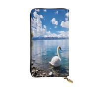 Swan by the lake Portefeuille long en cuir pour femme 12 emplacements pour cartes de crédit Poche zippée pour pièces de monnaie Compartiments pour argent liquide Pochette élégante pour un usage