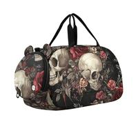 Swan Crowns Sac de sport rose pour garçon Sac de voyage pour fille Sac fourre-tout pour enfants, Crânes Vintage Roses Rouge Noir, Classique