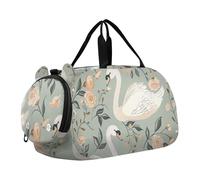 Swan Crowns Sac de sport rose pour garçon Sac de voyage pour fille Sac fourre-tout pour enfants, Cygnes et fleurs rétro, Classique