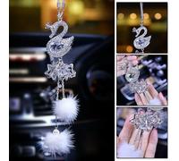 Swan Decor Ornement Suspendu pour Rétroviseur Voiture avec Boule Strass Peluche