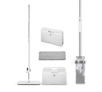 Swan Elevate Balai Plat à essorage Automatique et Seau Pliable Peu encombrant Système d'essorage intégré Tampon en Microfibre strié Blanc