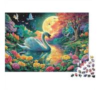 Swan Moonlight Jigsaw Puzzles for Adults 1000 Pièces Moon Swan Puzzles for Adults, Family Puzzle Game Birthday Gifts. Défi High Difficulty Charming Streets Scene Défi Colourful 100% Recvcled