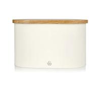Swan Nordic Boîte à Pain Couvercle - Planche à Découper en Bambou,Bread Bin, Conteneur de Stockage de Pain et Viennoiseries en Acier au Carbone, Design Moderne, Blanc