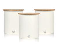 Swan Nordic Set de 3 Boîtes de Cuisine en Acier au Carbone, Robuste, Couvercle en Bambou, pour Thé, Café et Sucre, Design Moderne, Blanc