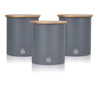 Swan Nordic Set de 3 Boîtes de Cuisine en Acier au Carbone, Robuste, Couvercle en Bambou, pour Thé, Café et Sucre, Design Moderne, Gris