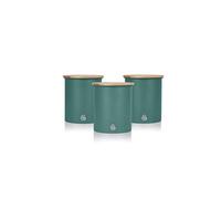 Swan Nordic Set de 3 Boîtes de Cuisine en Acier au Carbone, Robuste, Couvercle en Bambou, pour Thé, Café et Sucre, Design Moderne, Vert