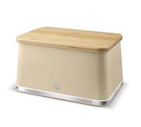 Swan Nordic SWKA18523OAT Boîte à pain avec corps en fer, base antidérapante, finition mate élégante et douce au toucher et couvercle en bois d'acacia, 16 L, avoine