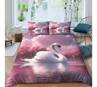 Swan on Lake Housse de Couette Microfibre résistante 3 pièces 3D Effet Super Douce Nature Serene Scene_ Parure de Lit avec Fermeture Éclair Hypoallergique for Hommes Enfants Single（135x200cm）
