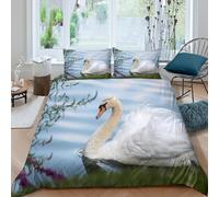 Swan on Lake Parure de Lit Microfibre 3 pièces Imprimé en 3D Hypoallergique Nature Serene scène Linge de Lit avec Fermeture Éclair Douce for Garçon Double（200x200cm）