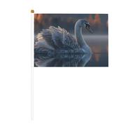 Swan on the Lake Lot de 6 mini drapeaux durables de 14 x 21 cm sur bâtons pour extérieur, cour et jardin
