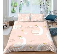 Swan princess Housse de Couette Microfibre Hypoallergique 3 Pièces 3D Imprimée Entretien Facile Cartoon cute design Parure de Lit avec Taie d'oreiller Léger for Enfants Garçons Ado King（220x240cm）